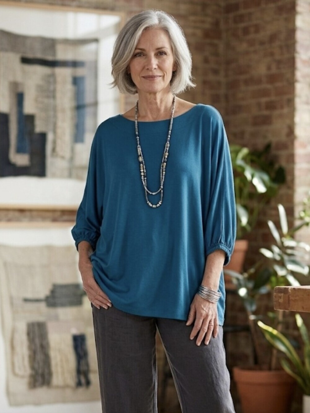 NWT Bryn Walker Teal Wilder Top Dolman Sleeve Tunic Lagenlook Oversized L/14/16